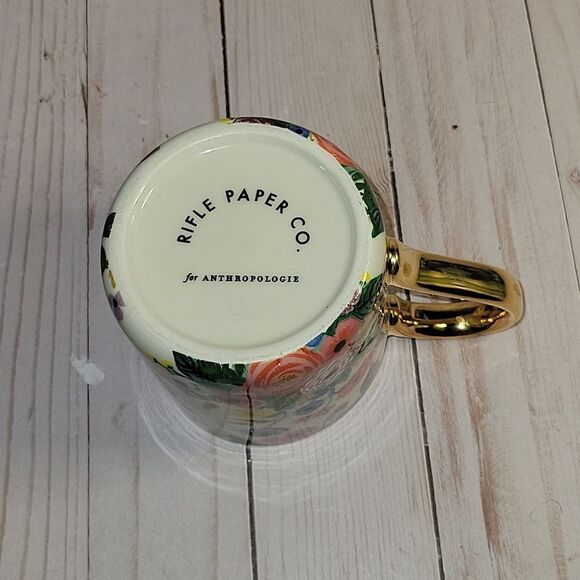 Anthropologie Letter E Rifle Paper Co Floral Garden Coffee Tea Monogram Mug Cup - Picture 6 of 6